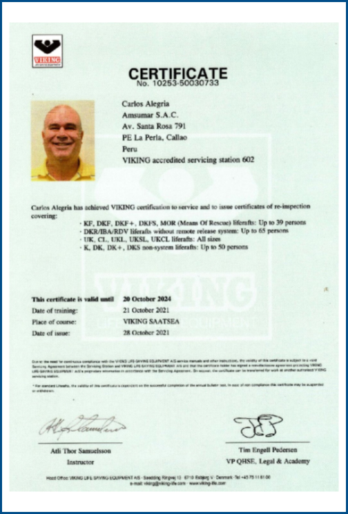 Certificado de Balsas Salvavidas de VIKING